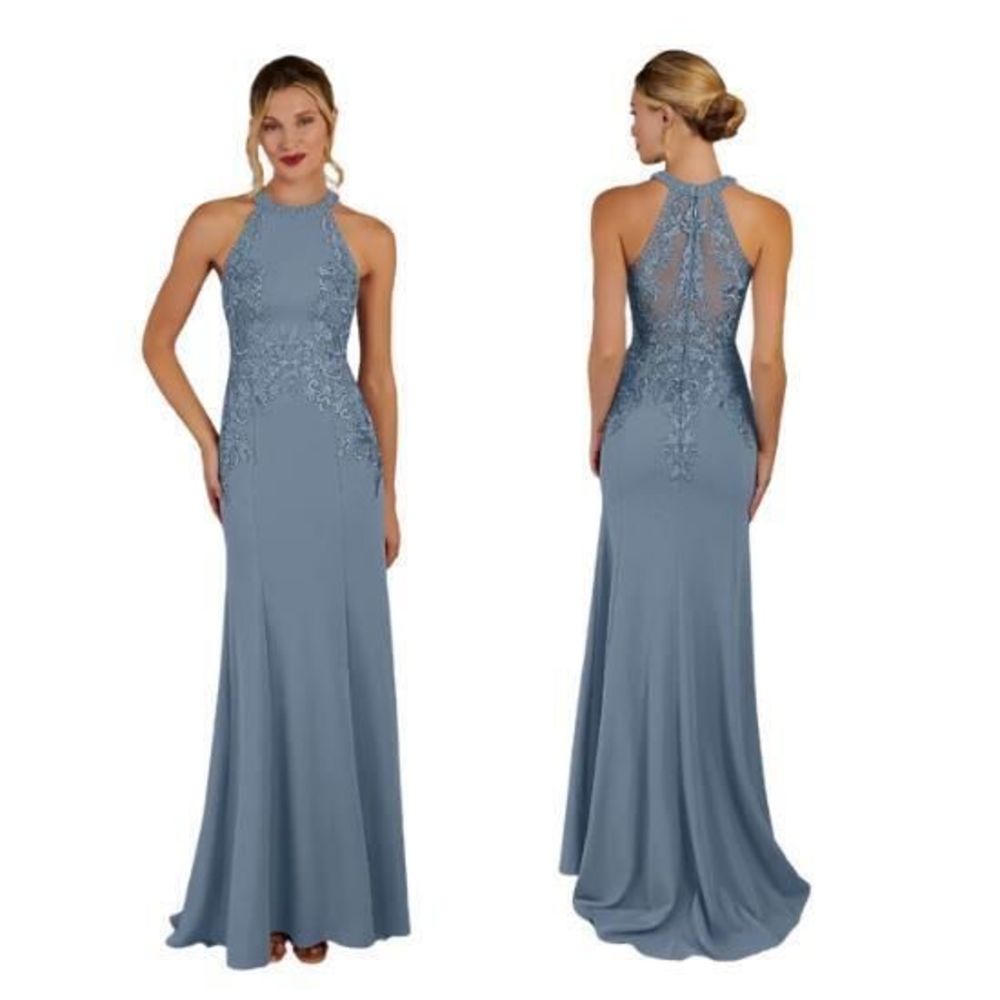 AZAZIE TYRA Mermaid Sequins Tulle Sweep train Dress Vintage Dusty Blue A2